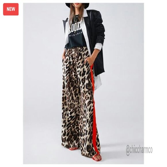Women's Cheetah Print Wide Leg Pants Y2K Streetwear Casual Trousers - Picture 6 of 6
